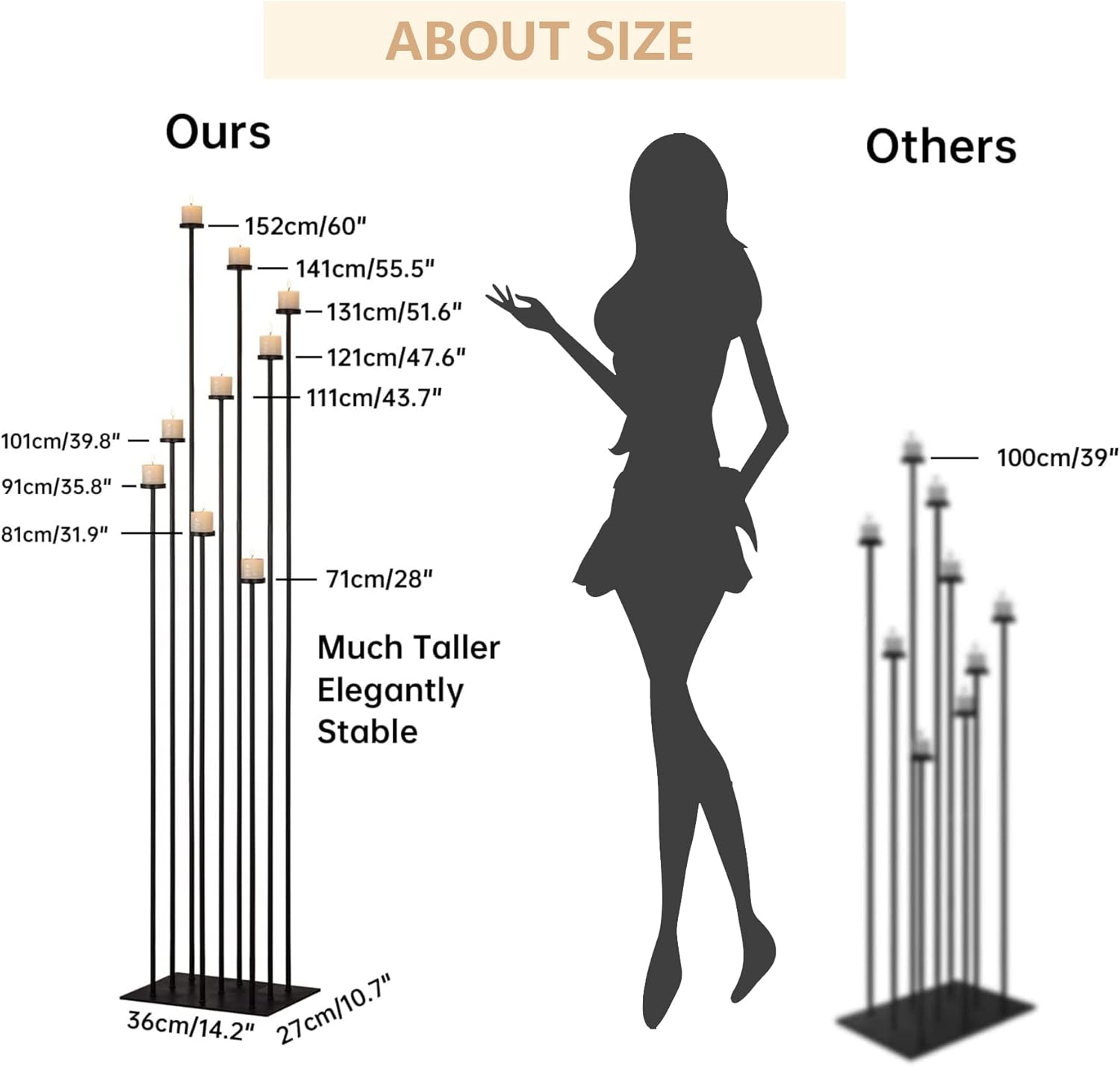 Tall Floor Candelabra Holder for 9 Candles, Black Metal A795802