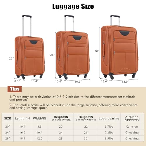 Softside 3-Piece Expandable Luggage Set with TSA Lock Spinner Wheels S375