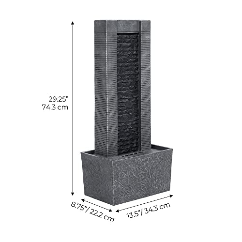 Waterfall Water Fountain with LED Lights and Pebble Stones for Patio Garden Décor, 29.25 inch Tall S52367