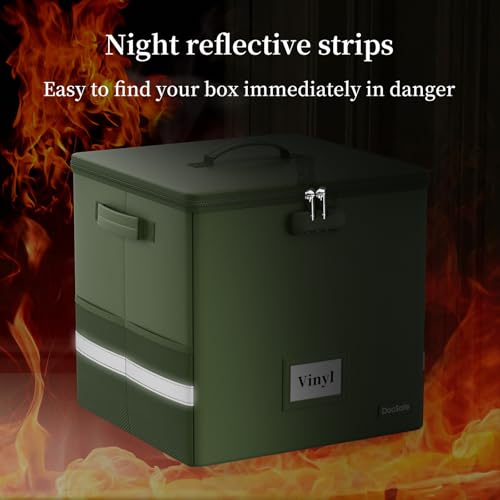 Vinyl Record Storage Box with Lock, Fireproof & Water Resistant, Holds 100+ 12-Inch Records H505