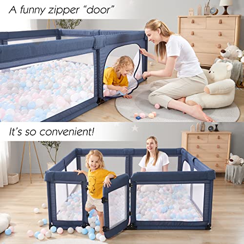Baby Playpen with Safety Gate, Soft Mesh, 79"x59", Black R814