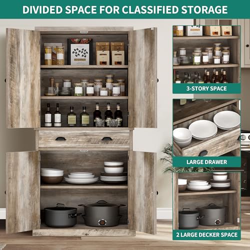 72" Tall Kitchen Pantry Cabinet with Barn Doors and Adjustable Shelves R388