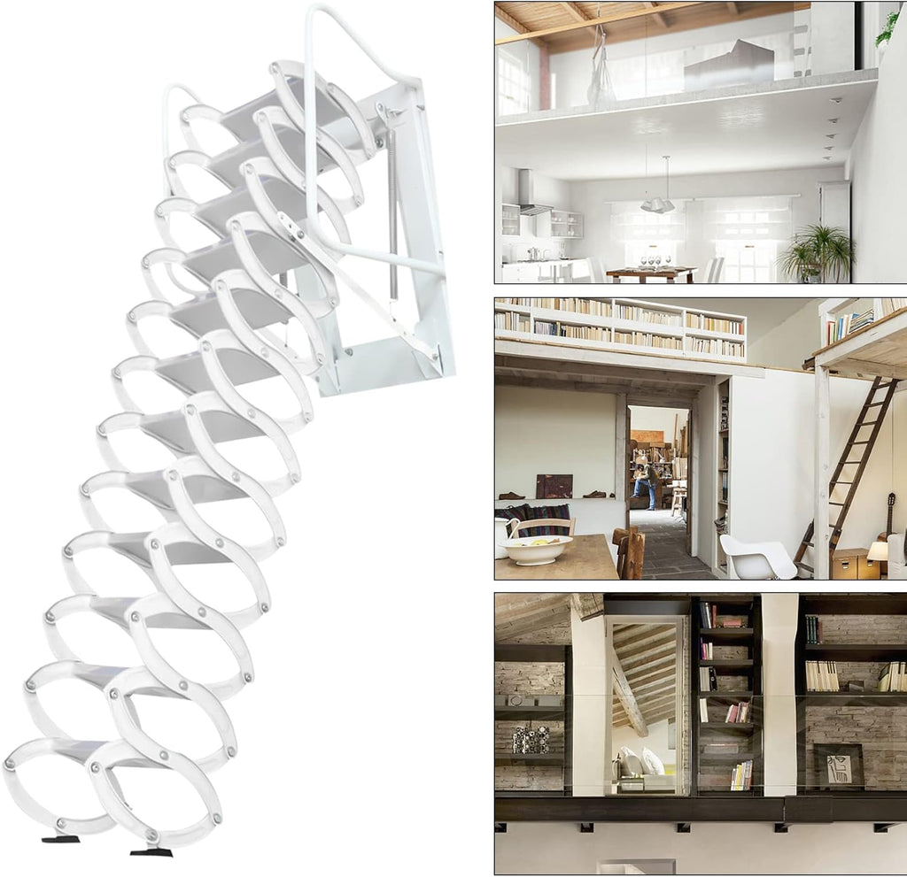 Folding Loft Ladder with Pull Down System, 122in Wall-Mounted Attic Stairs U260236