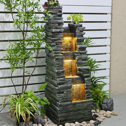Outdoor Indoor Water Fountain with LED Lights, 37.4 Inches Tall J698