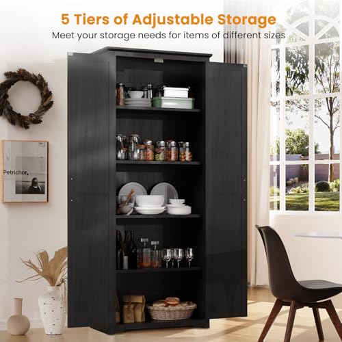 Farmhouse Pantry Cabinet with 6 Shelves and Barn Doors, Brown K34379