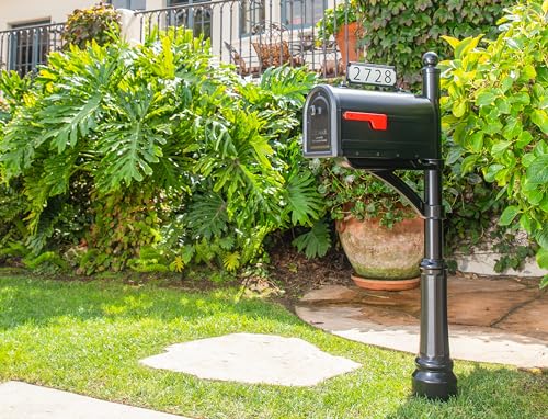 Galvanized Steel Post Mount Mailbox, Black, Large Capacity D524