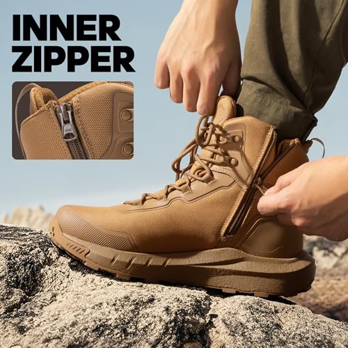 Men's Tactical Hiking Boots Lightweight Cushion Sole Side Zipper 8 Inches C799