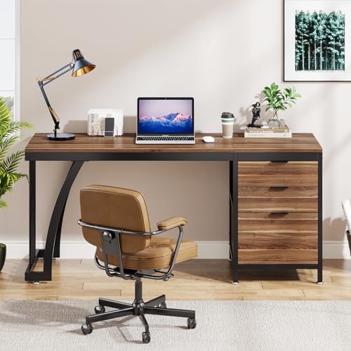 Computer Desk with 3 Drawers, 59-Inch Study Writing Table for Home Office E234