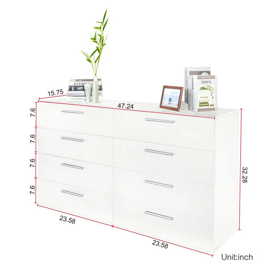 8 Drawer Double Dresser for Bedroom, White B72344
