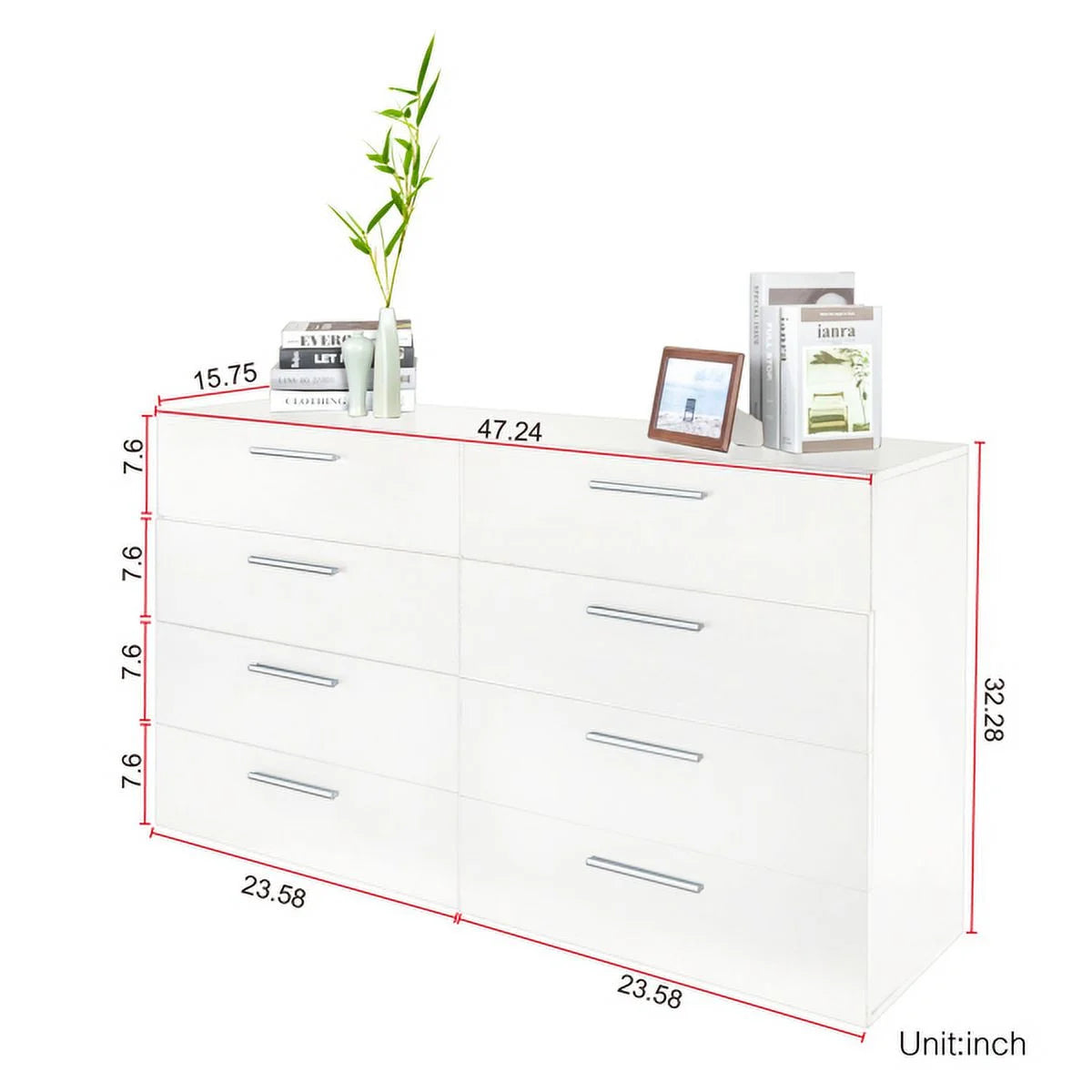 8 Drawer Double Dresser for Bedroom, White B72344