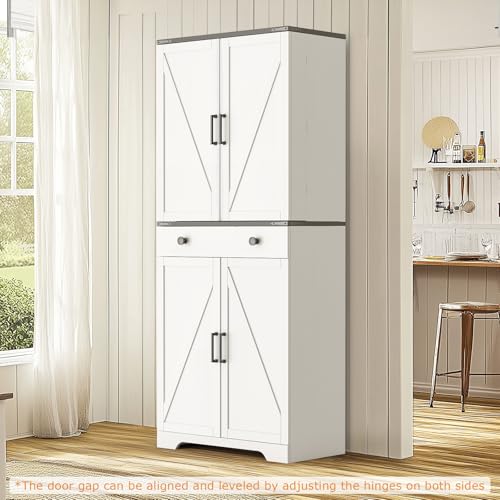 Farmhouse Pantry Cabinet with 6 Shelves and Barn Doors, Brown K34379