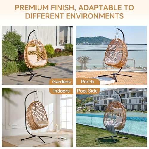 Outdoor Hanging Egg Chair with Stand and Cushion U91081