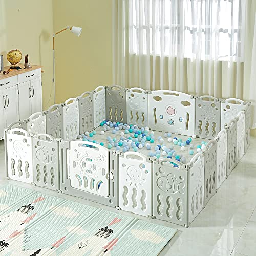 Baby Playpen, 18 Panels Foldable with Safety Gate, Indoor Play Yard for Toddlers W6593