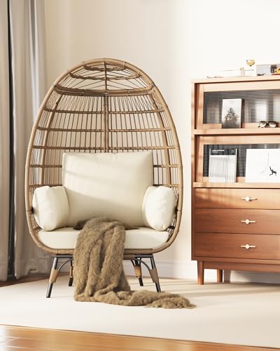 Oversized Wicker Egg Chair with Cushions and Steel Frame T6867