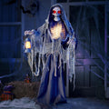 JOYIN 67" Halloween Animatronics Standing Grim Reaper Animated Decoration with Spooky and Light-Up Eyes/Creepy Sound/Moving Arms & Head (Sound Activated) for Halloween Decorations Outdoor Indoor