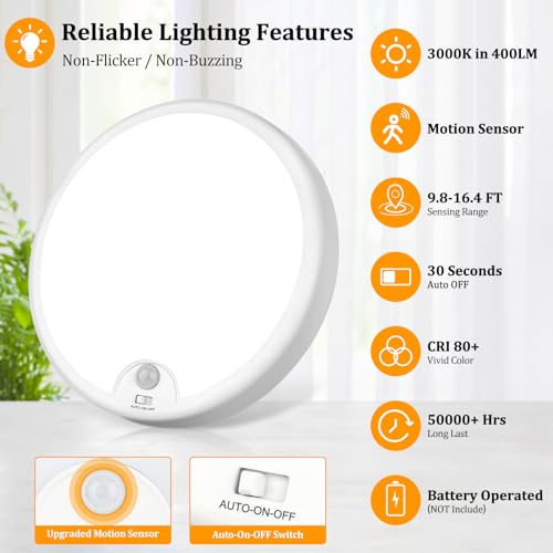 Motion Sensor LED Ceiling Lights 2-Pack, Wireless Battery Powered for Closet Pantry Laundry H36025