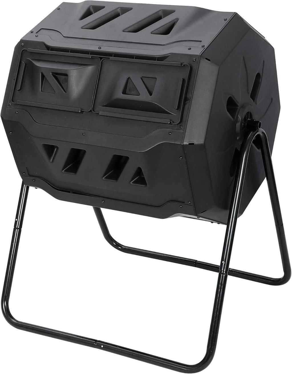 Large Composting Tumbler Dual Chamber Outdoor Garden Rotating Compost Bin Tumbling Composter with Sliding Door (43 Gallon, Black)