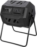 Large Composting Tumbler Dual Chamber Outdoor Garden Rotating Compost Bin Tumbling Composter with Sliding Door (43 Gallon, Black)