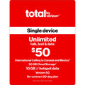 Total by Verizon (formerly Total Wireless) $50 Unlimited Single Device 30-Day Prepaid Plan + 10GB of Mobile Hotspot + Int'l Calling & Cloud Storage Direct Top Up