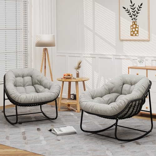 Wicker Egg Rocking Chair with Padded Cushion for Patio and Garden J177274