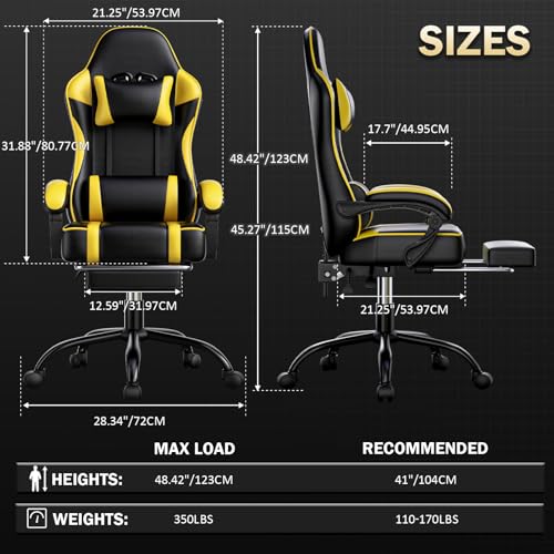 Ergonomic Gaming Chair with Footrest, Reclining, Lumbar Support I1131