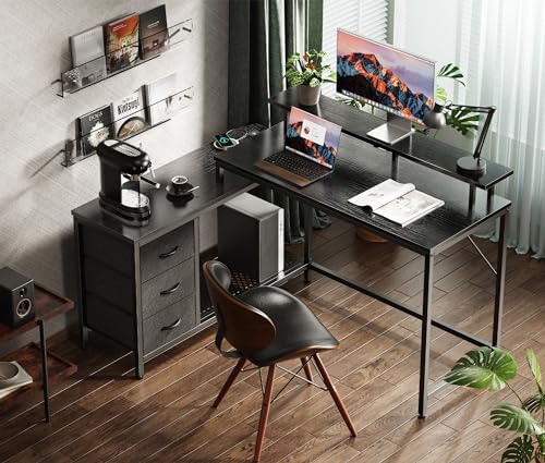 L Shaped Computer Desk with Drawers, LED Lights and Power Outlets O9269
