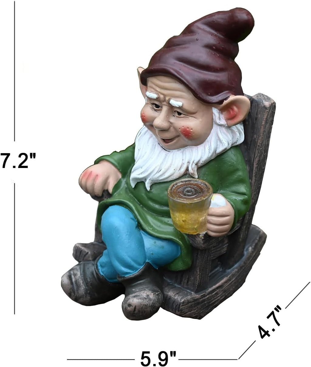 Solar Powered LED Garden Gnome Statue Drinking Coffee Outdoor Decor Z61547