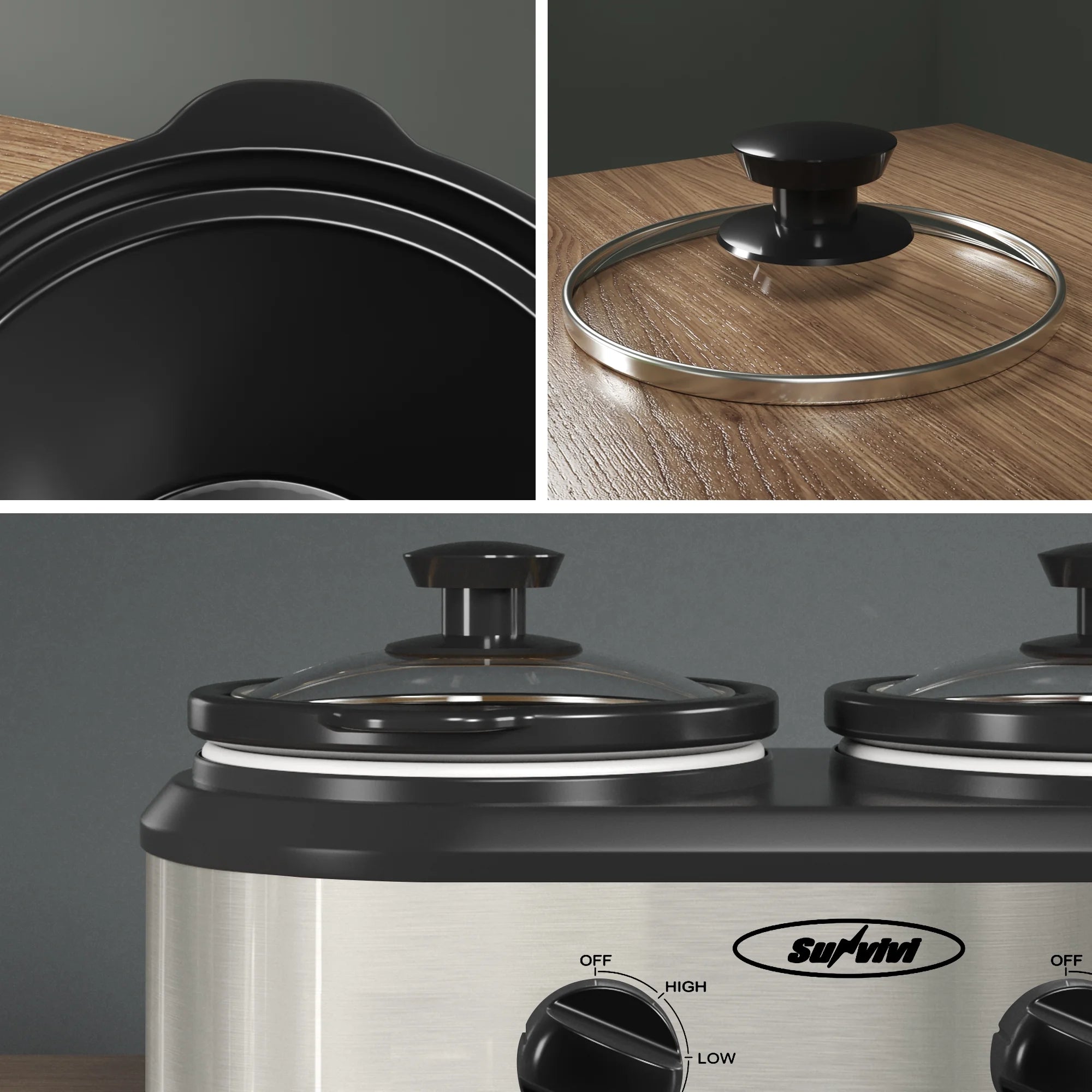 Dual Pot Slow Cooker with Ceramic Pots and Adjustable Temp V5379