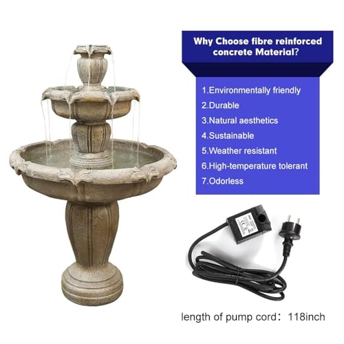 Outdoor Floor Water Fountain, 3-Tier Concrete with Electric Pump C406329