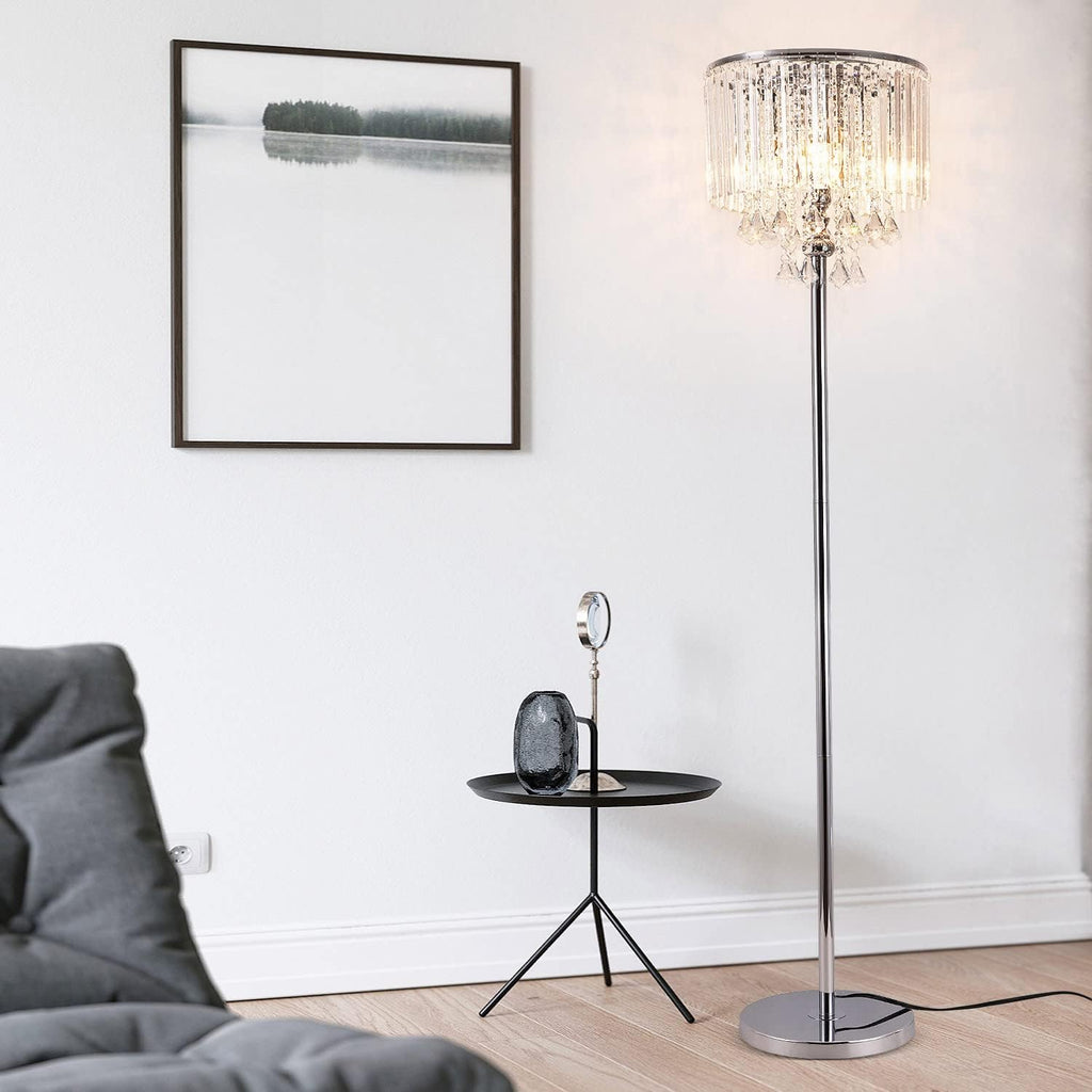 Crystal Floor Lamp with Foot Switch, 3-Light Standing Light for Living Room E9830