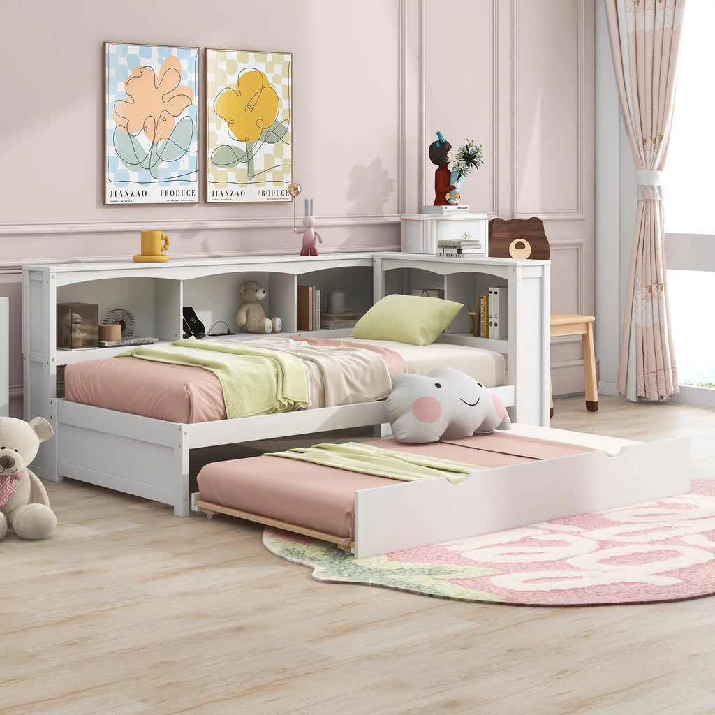 Modern Twin over Twin Wood Daybed with Trundle and Storage H154479