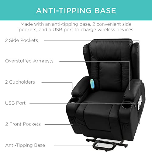 Electric Power Lift Recliner Massage Chair with Heat and USB Port, Brown M560374