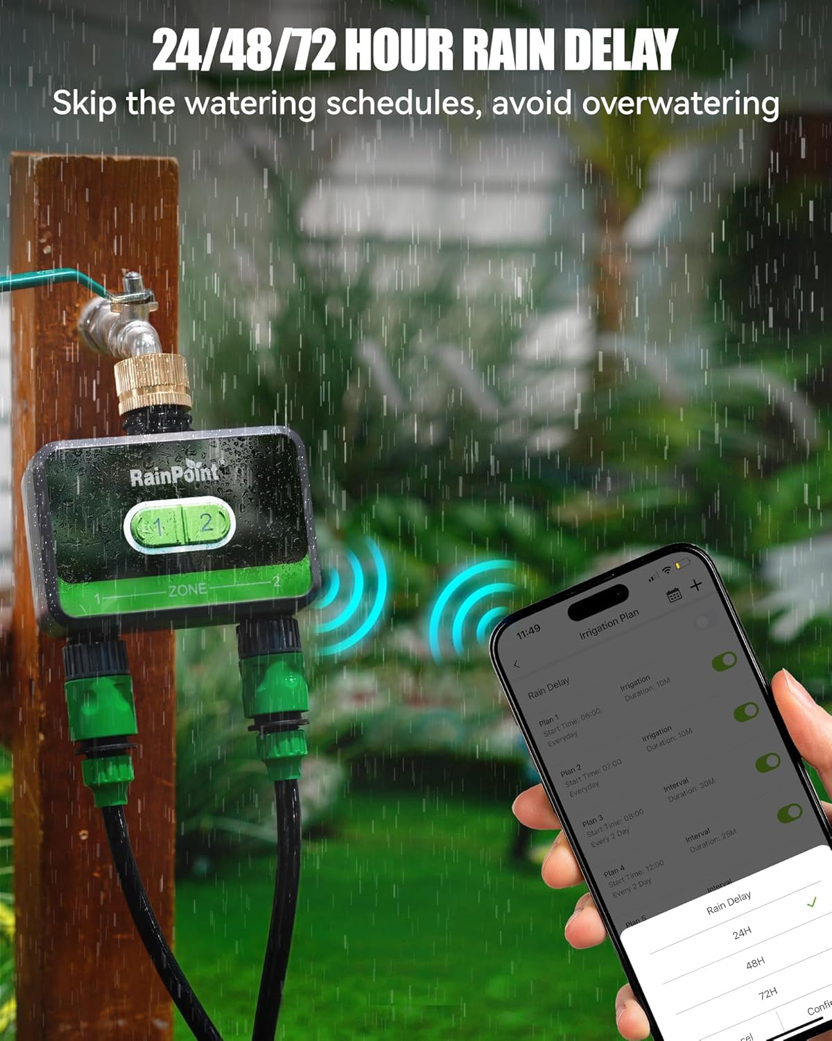 Smart Water Timer for Garden Hose with Brass Inlet, Bluetooth Sprinkler Timer 2 Outlet K28082