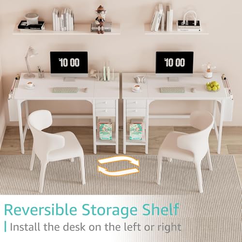 Computer Desk with Fabric Drawers, 40 Inch Reversible Gaming Desk for Small Space Home Office D876