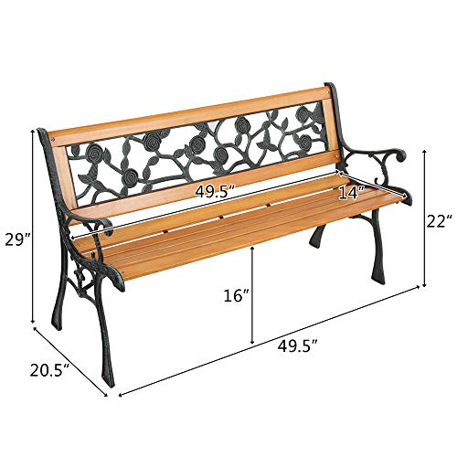 Outdoor Garden Bench with Cast Iron and Hardwood Frame C284