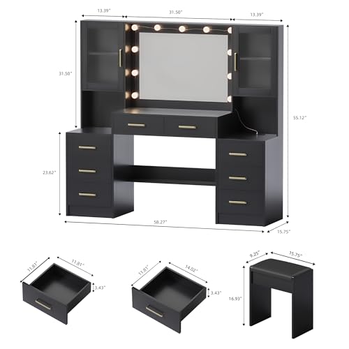 White Vanity Table with Drawer, Charging Station, Lighted Mirror P35549