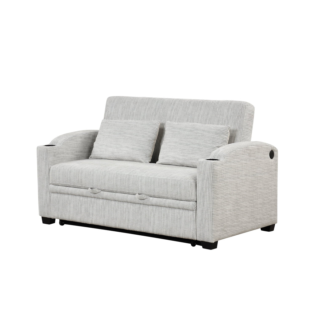 65" Pull Out Sofa Bed Chenille Convertible Loveseat with Adjustable Backrest W33639