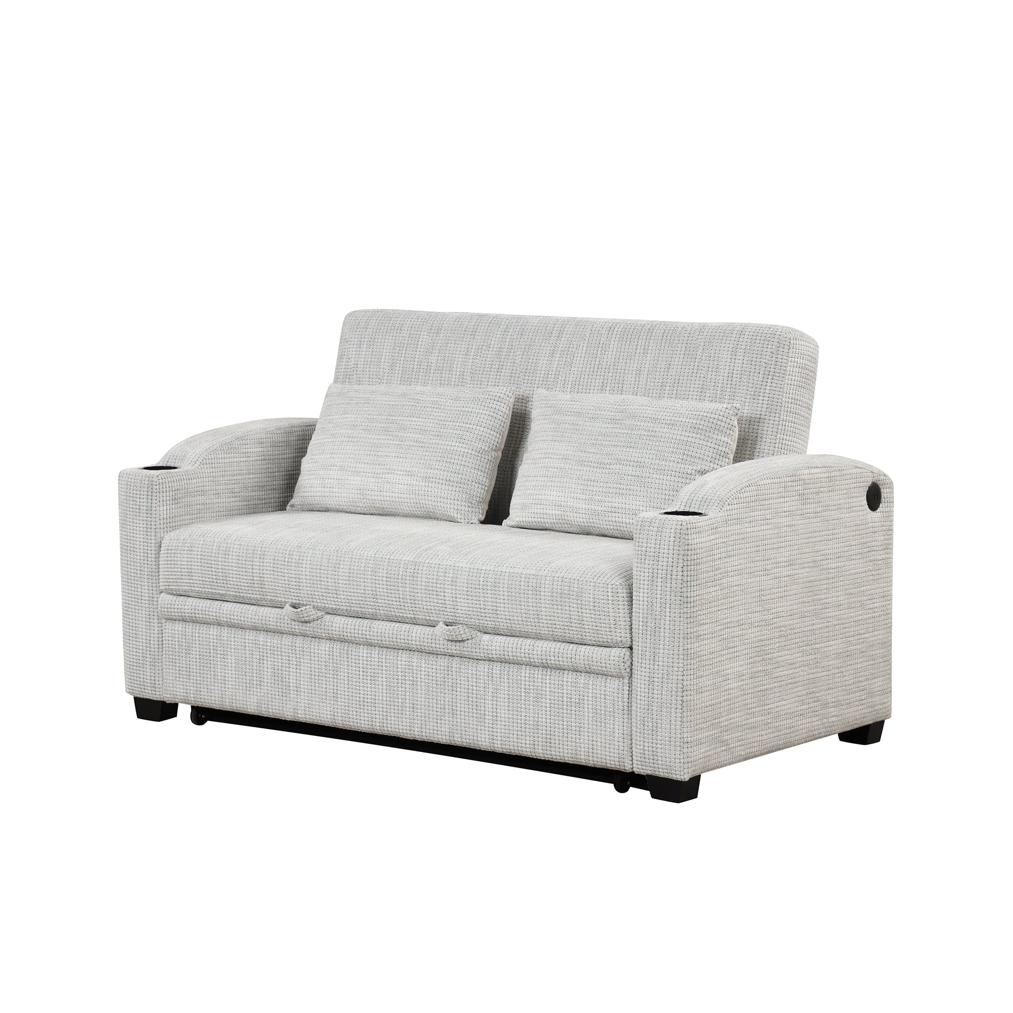 65" Pull Out Sofa Bed Chenille Convertible Loveseat with Adjustable Backrest W33639
