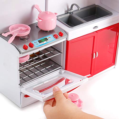 Modern Kitchen Mini Toy Playset with Lights and Sounds for 12 Inch Dolls R1427