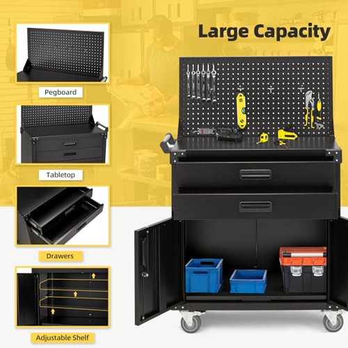 Metal Garage Storage Cabinet with Drawers and Wheels P6852