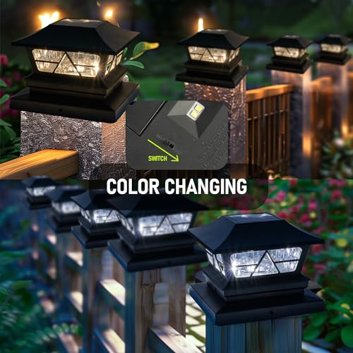 Solar Outdoor Fence Post Lights, 2 Modes Waterproof for Yard Garden Patio P5340