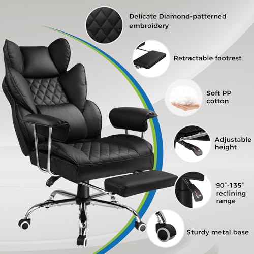 Gaming Chair with Lumbar Support and Footrest, PU Leather, Black E8234