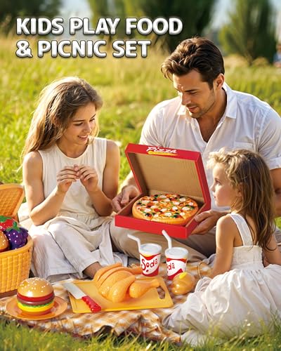 Pretend Play Food Set with Picnic Basket, Cutting Toy Food for Kids Z864