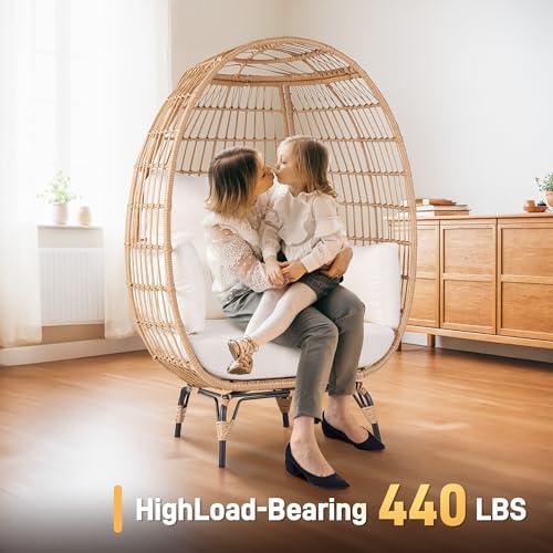 Outdoor Egg Chair with 4 Cushions, Oversized Lounge Chair, Steel Frame, 440 lbs Capacity H4166