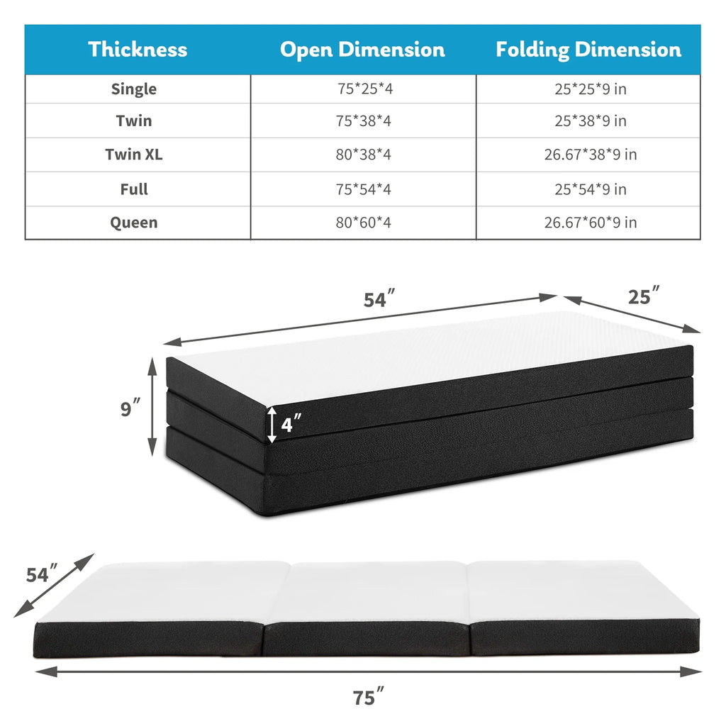 Tri Folding Memory Foam Mattress with Breathable Cover for Camping Travel A48359