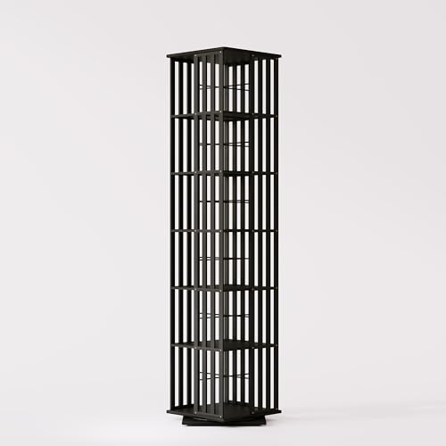 Rotating Bookshelf Tower, 360 Spinning Bamboo Bookcase, 6 Tier Floor Standing Storage Rack U3081