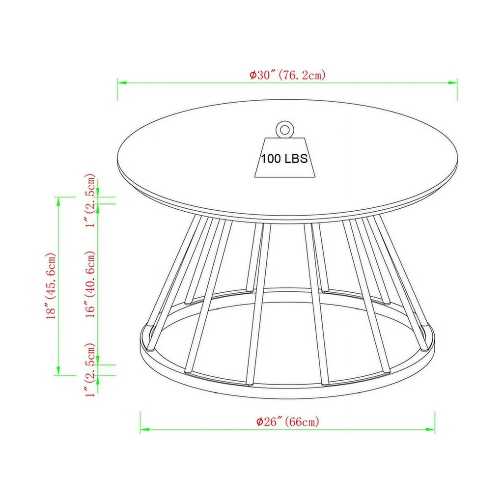30" Wood Coffee Table with Metal Caged Base F2110