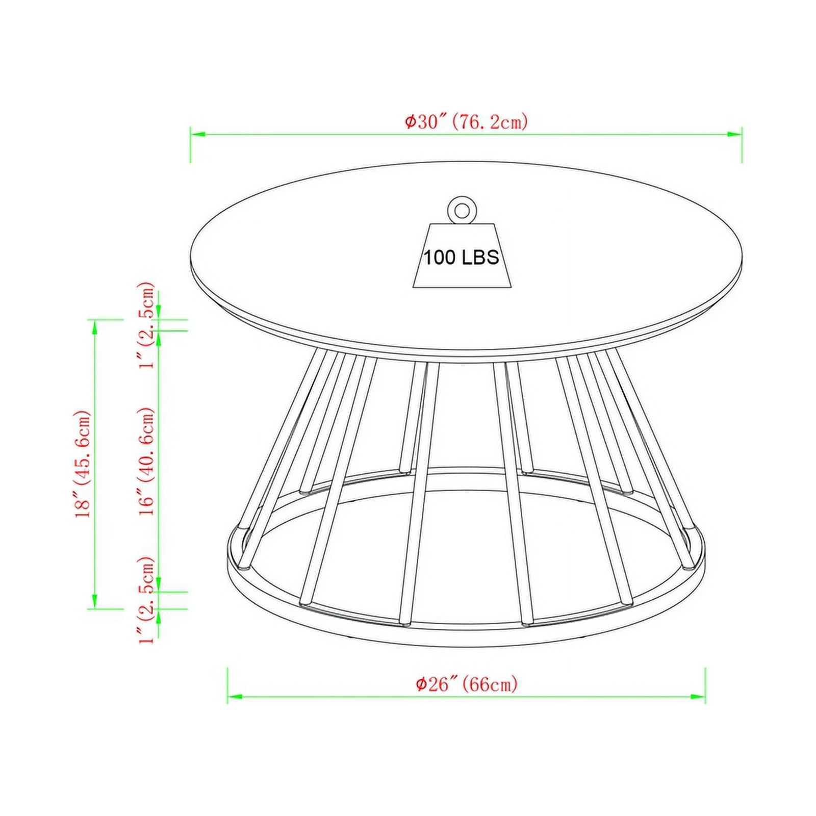 30" Wood Coffee Table with Metal Caged Base F2110