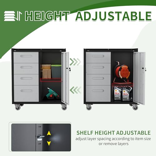 Rolling Tool Storage Cabinet with 4 Drawer and Locking Door U282375