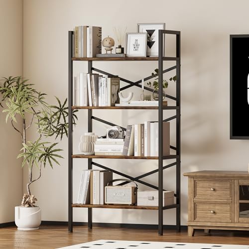 3 Tier Industrial Bookcase, Rustic Etagere Bookshelf for Living Room U5786